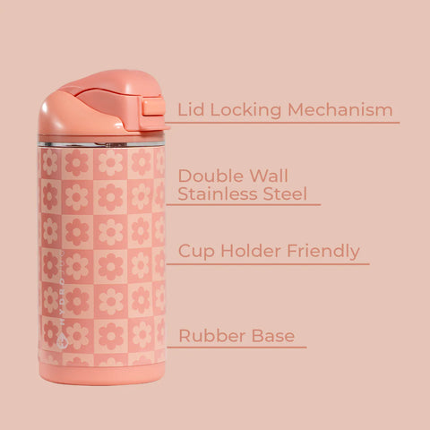 Ease2o 14oz | Leakproof 2-in-1 Kids Water Bottle, Straw & Chug Spout – Daisy Checkers