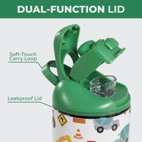 Ease2o 14oz | Leakproof 2-in-1 Kids Water Bottle, Straw & Chug Spout – Under Construction