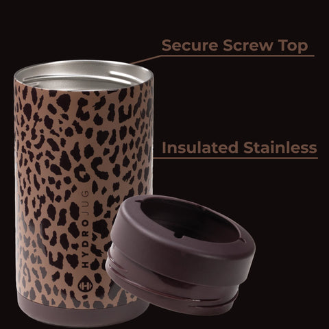 Can Cooler 16oz | 2-in-1 Insulated Tallboy Can Cooler, Screw-Top Lock – Brown Leopard
