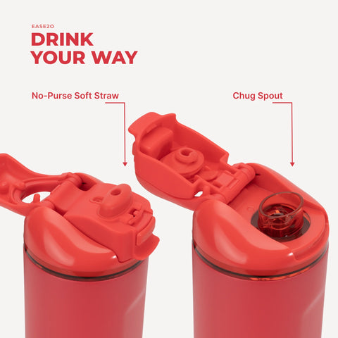 Ease2o 24oz | 2-in-1 Water Bottle with Soft Straw & Chug Spout – Fruit Punch