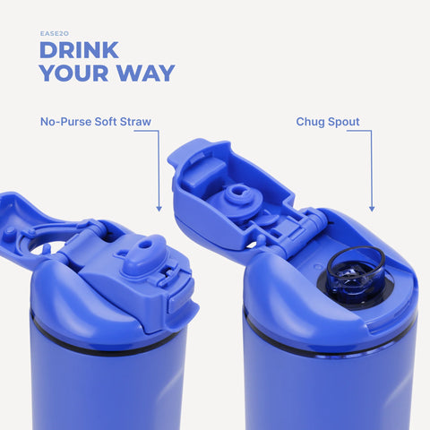 Ease2o 14oz | Leakproof 2-in-1 Kids Water Bottle with Straw & Chug Spout – Berry Pop