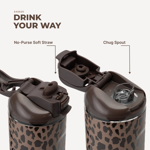 Ease2o 40oz | Dual-Function Water Bottle with Straw & Chug Spout – Brown Leopard