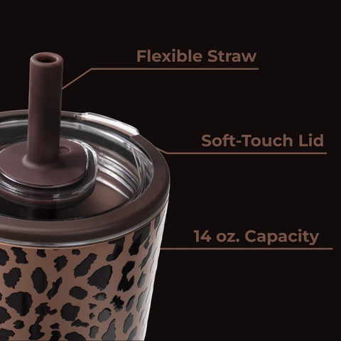Everyday Tumbler 14oz | Ceramic-Lined Spill-Free Kids Tumbler – Brown Leopard