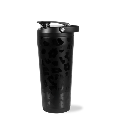 Insulated Shaker 24oz | Stainless Steel Protein Shaker, Silent Grate – Black Leopard