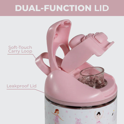 Ease2o 14oz | Leakproof 2-in-1 Kids Water Bottle with Straw & Chug Spout – Ballerina