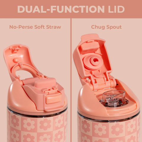 Ease2o 14oz | Leakproof 2-in-1 Kids Water Bottle, Straw & Chug Spout – Daisy Checkers