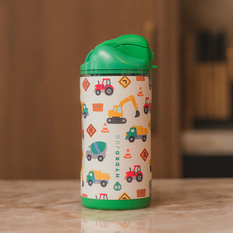 Ease2o 14oz | Leakproof 2-in-1 Kids Water Bottle, Straw & Chug Spout – Under Construction