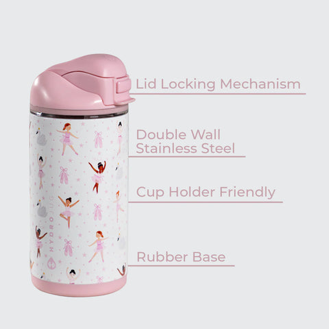 Ease2o 14oz | Leakproof 2-in-1 Kids Water Bottle with Straw & Chug Spout – Ballerina