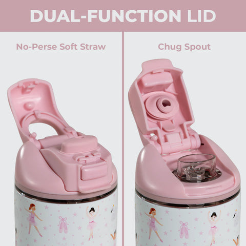 Ease2o 14oz | Leakproof 2-in-1 Kids Water Bottle with Straw & Chug Spout – Ballerina