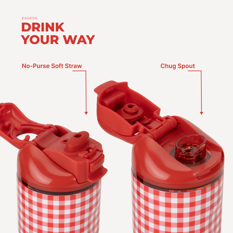 Ease2o 14oz | Leakproof 2-in-1 Kids Water Bottle with Straw & Chug Spout – Summer Picnic